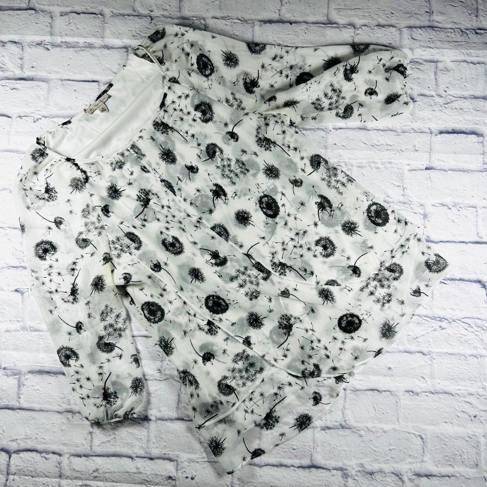 CJ Banks Established 1962 Dandelion Print Blouse White Black XL DB13667 16-1609